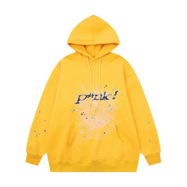Sp5der Pure Cotton Terry Hooded Sweatshirt for Men and Women