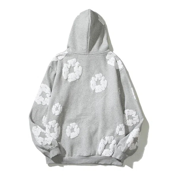 Three-dimensional foam cotton flower print graffiti unisex embroidered hooded sweatshirt