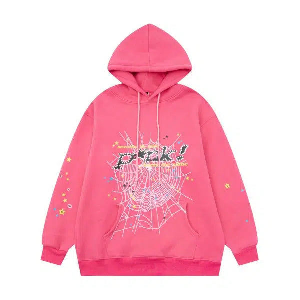 Sp5der Pure Cotton Terry Hooded Sweatshirt for Men and Women